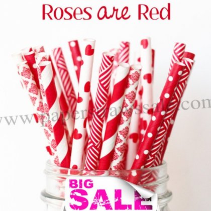 250pcs ROSES ARE RED Paper Straws Mixed [themedstraws141]