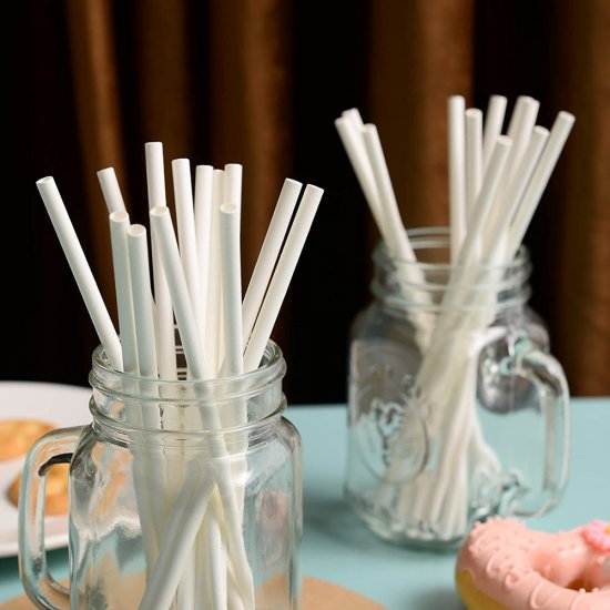 Solid Pure All Plain White Paper Straws Clearance - Click Image to Close