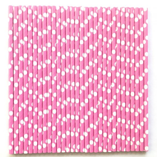 White Polka Dot Hot Pink Paper Straws 500 Pcs - Click Image to Close