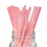 Foil Pink Iridescent Paper Straws 500 pcs