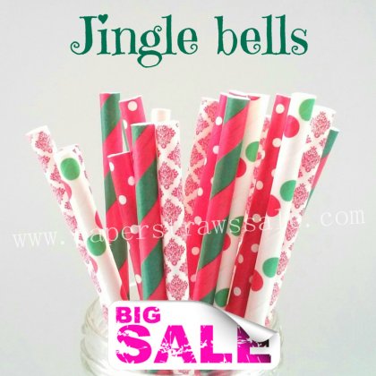 200pcs Jingle Bells Themed Paper Straws Mixed [themedstraws301]