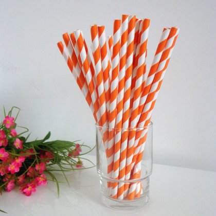 Orange and White Striped Paper Straws 500pcs [spaperstraws029]