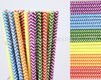 300pcs Rainbow Chevron Paper Straws Mixed [themedstraws259]