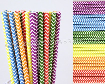 300pcs Rainbow Chevron Paper Straws Mixed