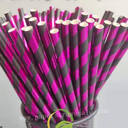 Black Hot Pink Foil Striped Paper Straws 500 pcs