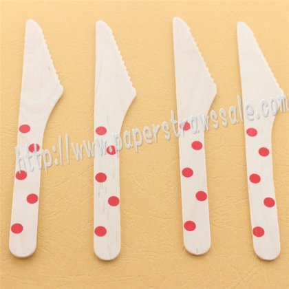 Wooden Knives with Red Polka Dot Print 100pcs