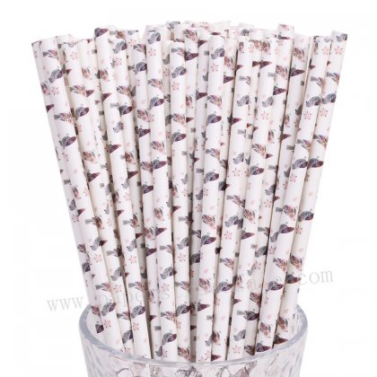 Colorful Floral Mandarin Duck Bird Paper Straws 500 pcs [birdpaperstraw001]