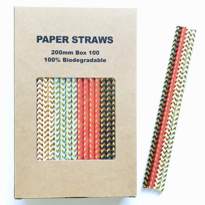 100 Pcs/Box Mixed Metallic Gold Foil Colored Wave Paper Straws