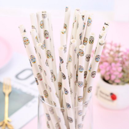 Halloween Colored Tattoo Skull Paper Straws 500 pcs [skullpaperstraws003]