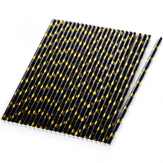 Gold Foil Polka Dot Black Paper Straws 500 pcs - Click Image to Close