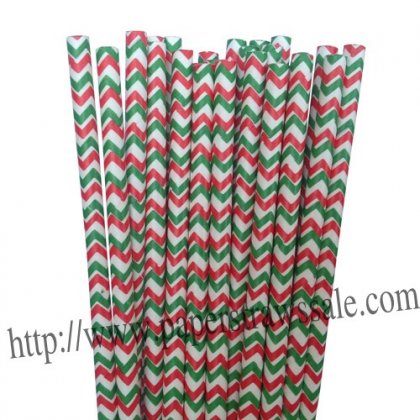 Green Red Chevron Christmas Paper Straws 500pcs [xpaperstraws002]