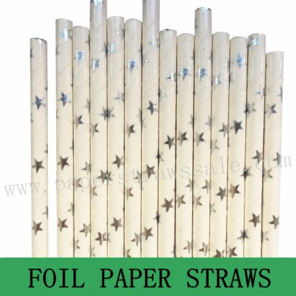 Metallic Silver Foil Star Paper Straws 500pcs