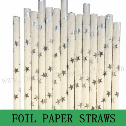 Metallic Silver Foil Star Paper Straws 500pcs [foilstraws007]