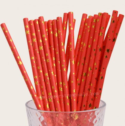 Assorted Star Paper Straws Red Gold Foil 500 pcs [foilstraws070]