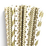 125 Pcs Mixed 5 Styles Gold Drinking Paper Straws