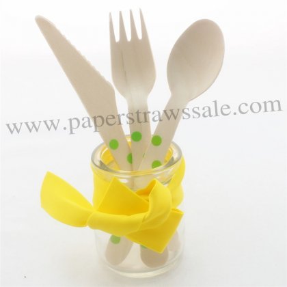 Green Polka Dot Wooden Cutlery Set 150pcs [cutlery001]