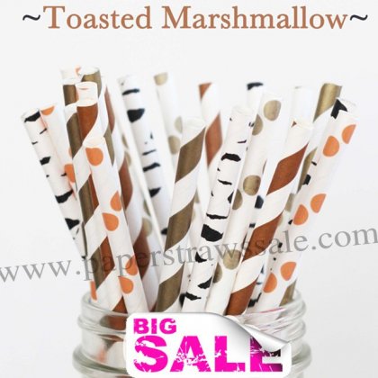 250pcs TOASTED MARSHMALLOWS Paper Straws Mixed [themedstraws107]