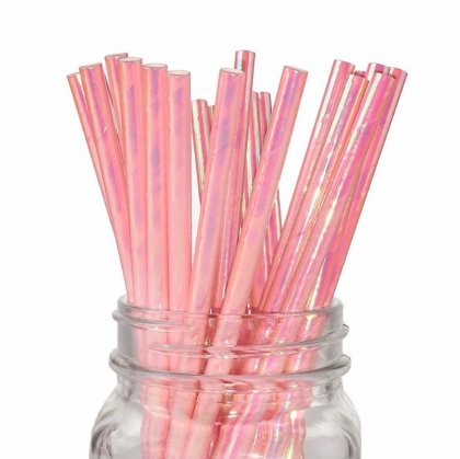 Foil Pink Iridescent Paper Straws 500 pcs [iridescentstraws002]