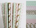 300pcs Pink Mint Gold Paper Straws Mixed