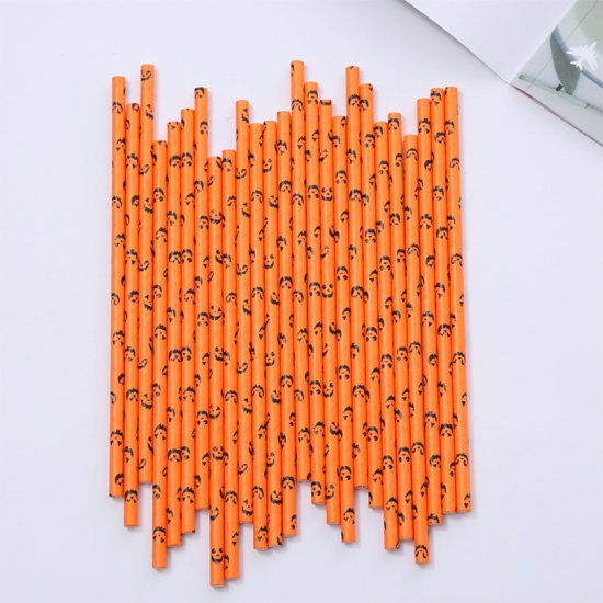 Halloween Black Pumpkin Orange Paper Straws 500 pcs - Click Image to Close