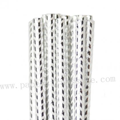 Metallic Silver Foil Chevron Paper Straws 500pcs [foilstraws034]