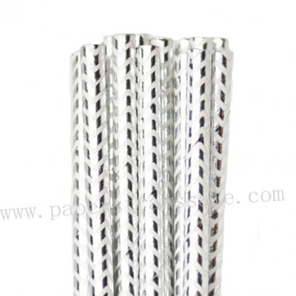 Metallic Silver Foil Chevron Paper Straws 500pcs