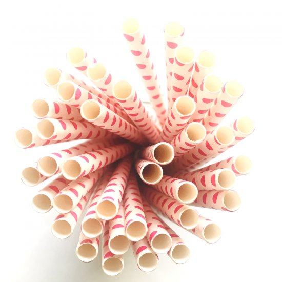White With Hot Pink Swiss Dot Paper Straws 500 Pcs - Click Image to Close
