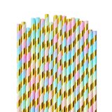 Metallic Gold Foil Rainbow Striped Paper Straws 500 Pcs