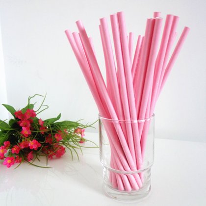 Pure Color Pink Paper Drinking Straws 500pcs [scpaperstraws004]
