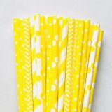 125 Pcs Mixed 5 Styles Yellow Party Paper Straws