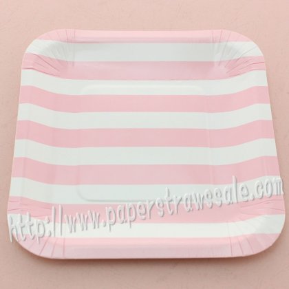 7" Pink Striped Square Paper Plates 60pcs [spplates012]