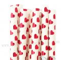 Metallic Red Foil Heart Paper Straws 500pcs
