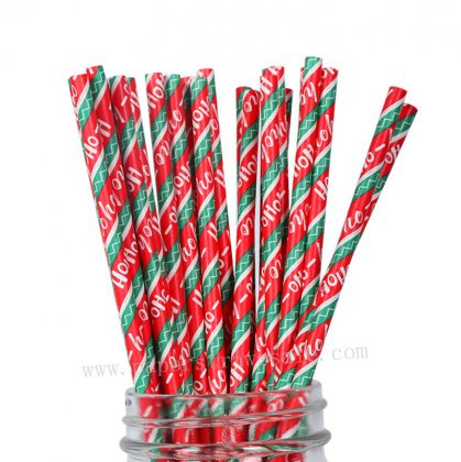 Christmas Hoho Green Red Striped Paper Straws 500 pcs [christmaspaperstraws003]