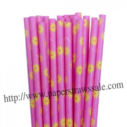Hot Pink Daisy Paper Drinking Straws 500pcs [dpaperstraws002]