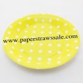 9" Yellow Round Paper Plates White Dot 60pcs