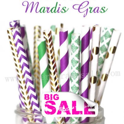 250pcs MARDIS GRAS Vintage Paper Straws Mixed