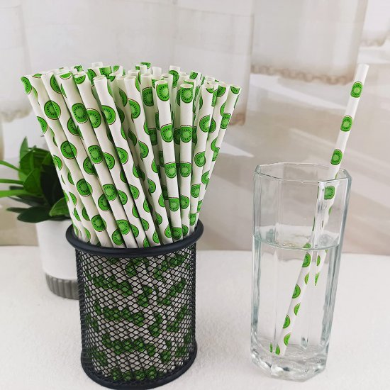 100 Pcs/Box Fruit Green KiwiFruit Kiwi Paper Straws - Click Image to Close