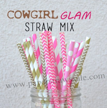 200pcs COWGIRL GLAM Theme Paper Straws Mixed [themedstraws052]