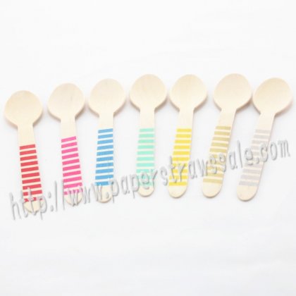 Bulk Striped Wooden Spoons 350pcs Mixed 7 Colors [stripedws001]