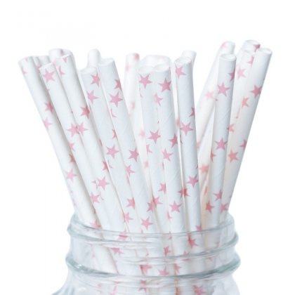 Light Pink Star Paper Drinking Straws 500 pcs [stpaperstraws013]