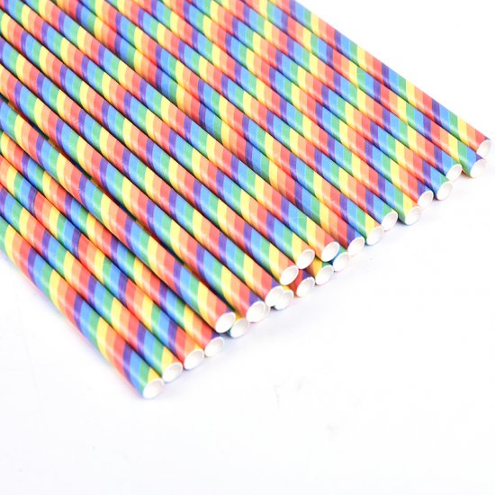 Colorful Rainbow Stripe Paper Drinking Straws 500pcs - Click Image to Close