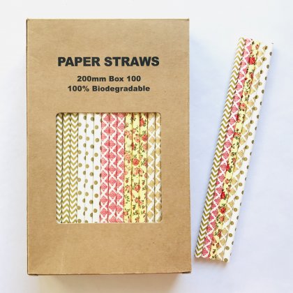 100 Pcs/Box Mixed Red Yellow Gold Autumn Bouquet Paper Straws