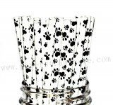 Black Paw Print Paper Drinking Straws 500pcs