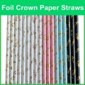 Princess Crown Paper Straws Light Blue Gold Foil 500 pcs