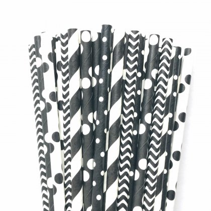 125 Pcs Mixed 5 Styles Black Drinking Paper Straws