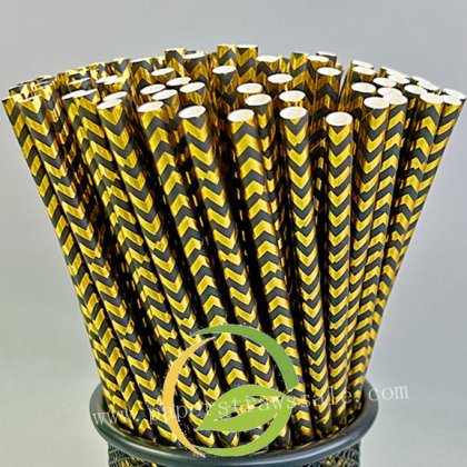 Gold Foil Chevron Black Paper Straws 500 pcs [foilstraws057]