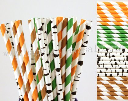 200pcs Woodland Themed Party Paper Straws Mixed [themedstraws286]