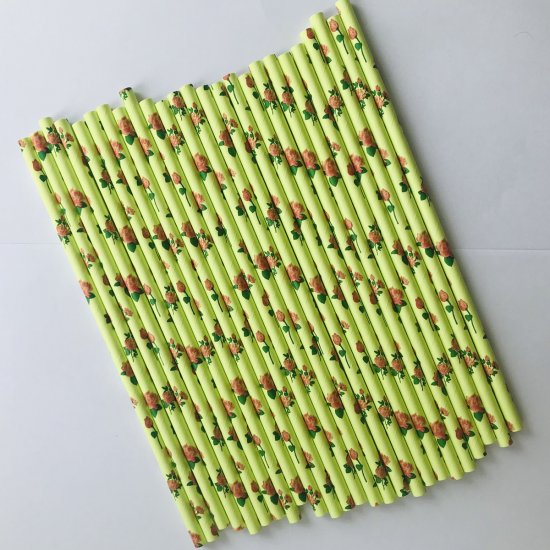 Flower Red Rose Pale Green Paper Straws 500 pcs - Click Image to Close