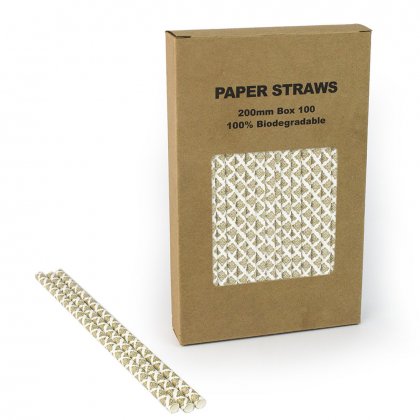 100 pcs/Box Flower Swirl Gold Damask Paper Straws