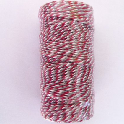 Striped Bakers Twine With Red Grey White 15 Spools [bakerstwine017]